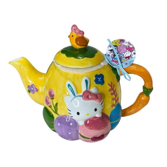 Blue Sky Clayworks Hello Kitty Easter Bunny Carrot Eggs Spring Teapot Garden - Picture 8 of 9